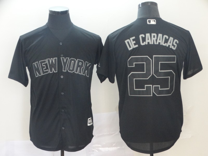 Men New York Yankees #25 De Caracas Black MLB Jerseys